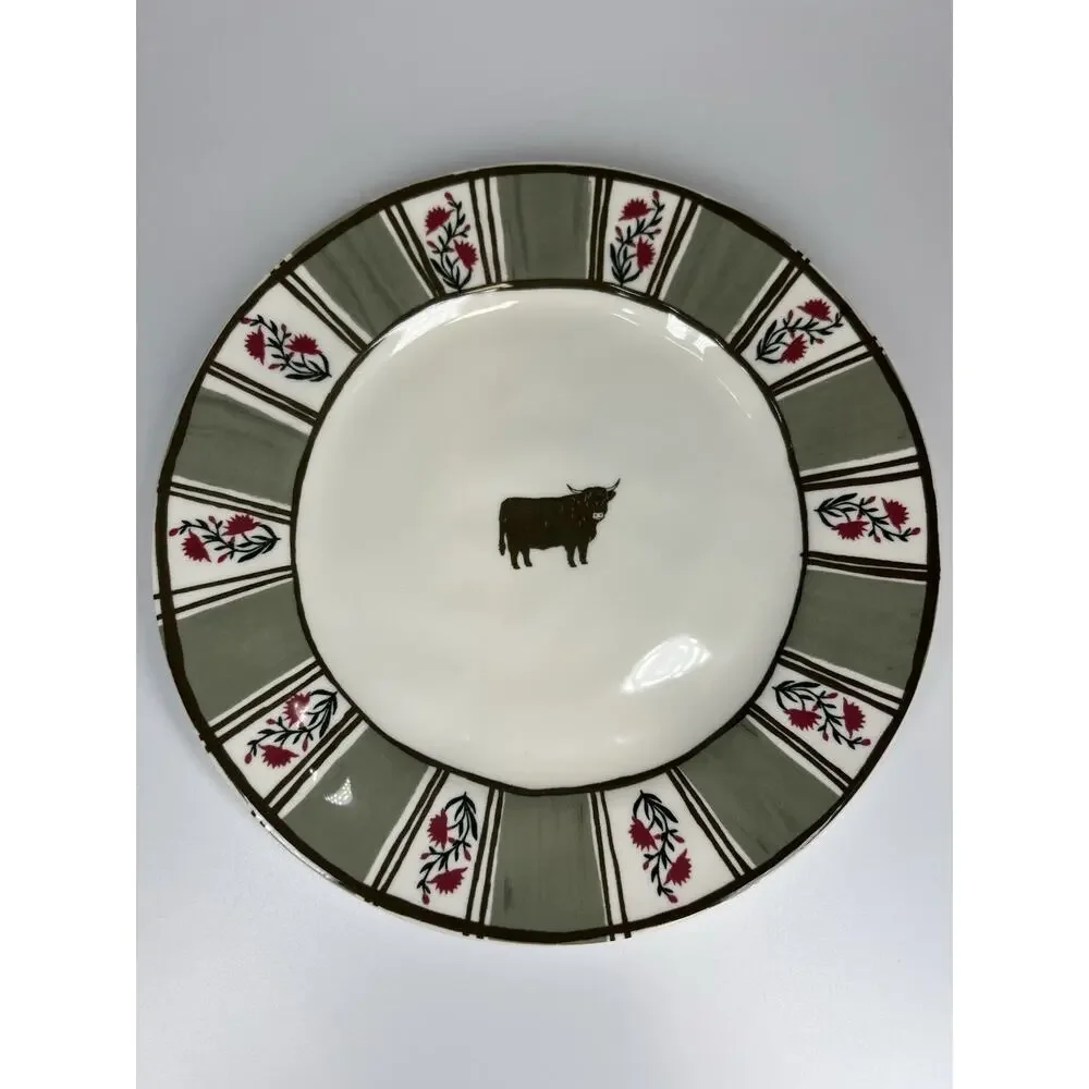 Anthropologie Millie Stoneware Dessert Plate Salad Cow Homestead HandPainted NEW